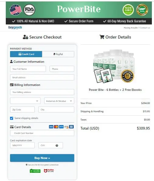 PowerBite Checkout Page